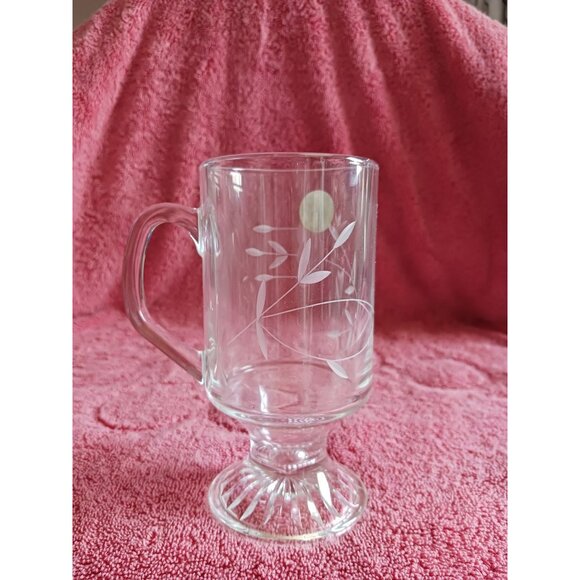 Princess House Etched Glass Mugs With Handles 6"Tall Floral design Set Of 4 - Picture 5 of 8